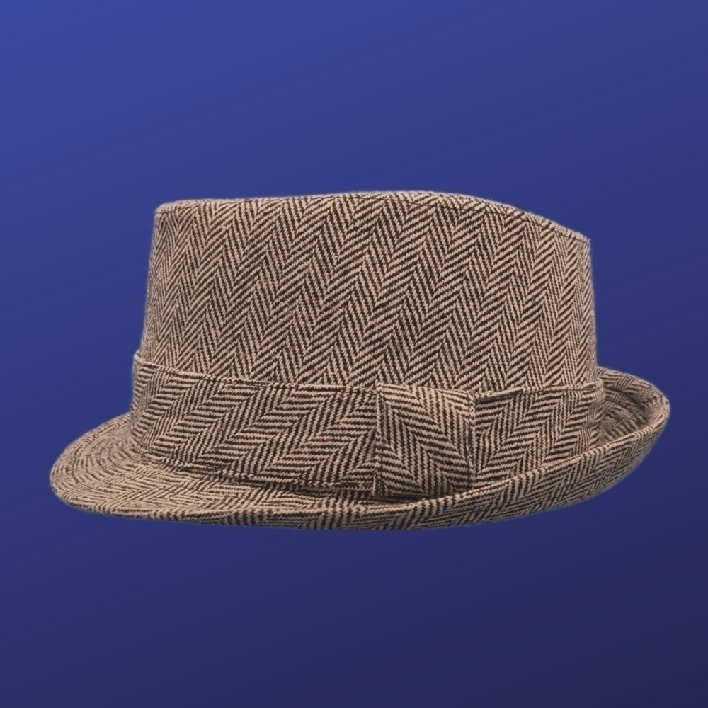 Target Polyester Blend FEDORA Hat, BLACK/WHITE HERRINGBONE, Size L/XL, NWOT
